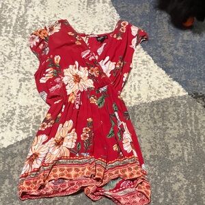 Angie Red Floral Asymmetrical Dress